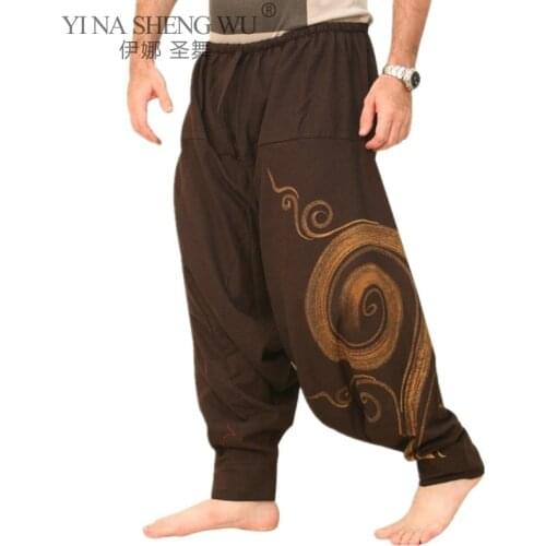Kimono Trousers Vintage Men Pants Harem Elastic Casual Harem Pants New Hip-Hop Men Fashion Wide-Legged Loose Printing Trousers