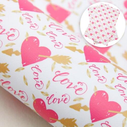 David accessories 20*33cm Heart Love Printed Smooth Synthetic Leather DIY Bow Bag Faux Leather Fabric Sheets,1Yc10165