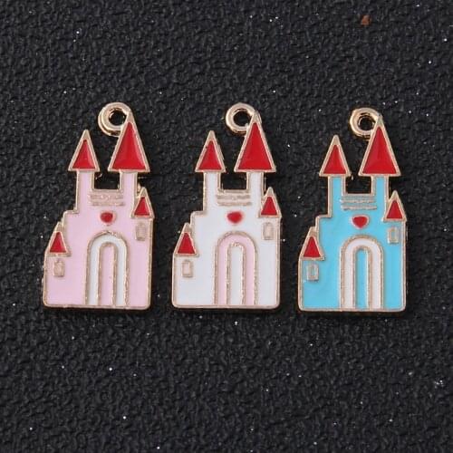 100pcs 25x12mm Enamel European Style Castle Charms Pendant for Jewelry Making Bracelet Earring Necklace DIY Accessories Handmade