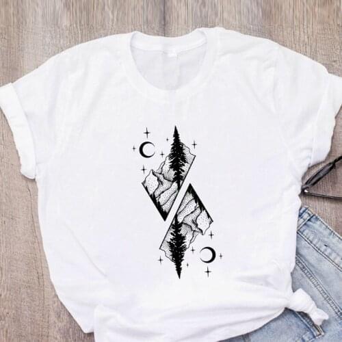 Moon And Trees Printed TShirt New Arrival Womens Summer Funny 100% Polyester T Shirt Crooked Moon Designed Tshirts