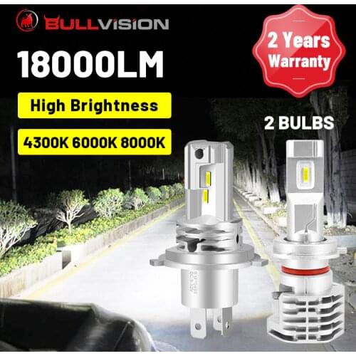 BULLVISION H11 LED Headlights H7 H4 H8 H9 9005 9006 HB3 HB4 4300K 6000K 8000K Auto Car Headlamps 18000LM 96W CSP Chip 2PCS Bulbs
