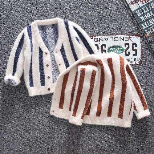 Childrens Casaul Sweater Baby Kids Knitted Cardigan Coat Spring And Autumn New Boys Mink Velvet Striped Sweaters Clothes B241
