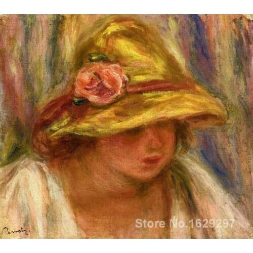 Oil painting art gallery Study of a Woman in a Yellow Hat by Pierre Auguste Renoir reproduction Canvas Handmade High quality