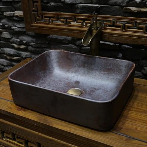 China Artistic Handmade Ceramic wash basin Counter top bathroom ceramic wash basin bathroom sinks Rectangular