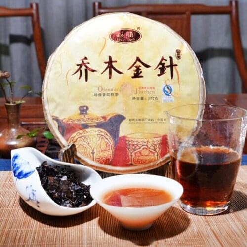 QIAO MU JIN ZHEN * 357g China Yunnan Ripe Pu-erh Tea Golden Bud Cooked Pu-erh Tea Leaves for Health Care Lose Weight Tea