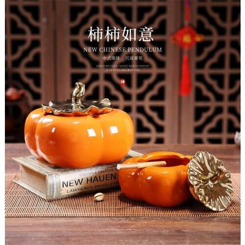 Creative Orange Persimmon Ceramic Tissue Box Ashtray Modern Candy Storage Pot Living Room Dining Table Coffee Table Decoration