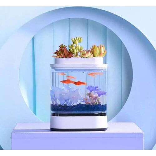 New Mijia Geometry Mini Lazy Fish Tank Pro USB Charging Self-cleaning Aquarium with 7 Colors LED Light Home office Aquarium