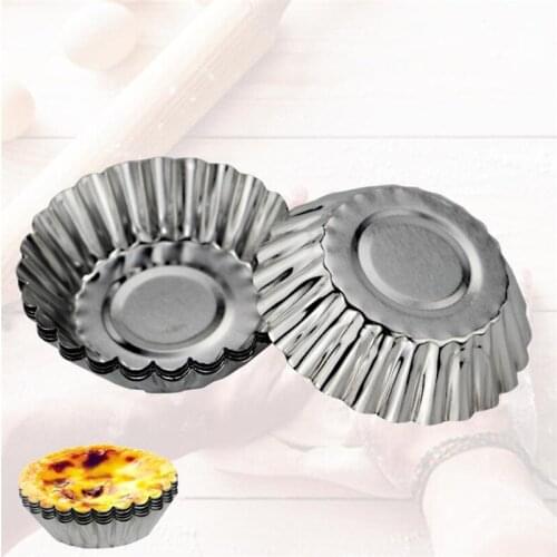 6pcs Reusable Silver Stainless Steel Cupcake Egg Tart Mold Cookie Pudding Mould Nonstick Cake Egg Baking Mold Pastry Tools