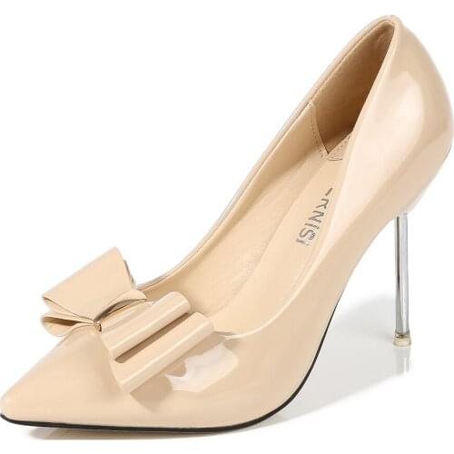 Fashion Female Thin High Heels Shoes Patent Leather Red Black Nude Heel Party Office Pointed Toe Pumps Shoes For Woman DB0096