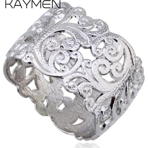 Fashion Metal Silver Plated Vintage Decorative Pattem Cuff Bangle Bracelet for Women