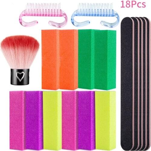 15/18 pcs Nail Art Sponge Tofu Block Set High Elastic Four-sided Nail File Polishing Horn Brush Tool Set