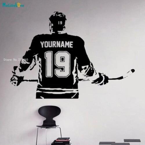 Custom Name And Number Ice Hockey player Wall Sticker Choose Right or Left Handed Home Decor Removable Art Poster YT3246