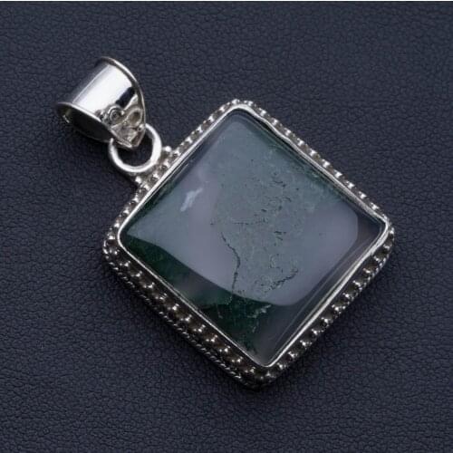Natural Moss Agate Punk Style 925 Sterling Silver Pendant 1 1/2" P0650