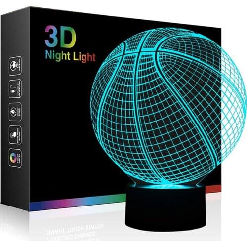 3D Optical Illusion Night Light 7 LED Color Changing Lamp Cool Soft Light Safe For Kids Solution Nightmares Basketball Sport