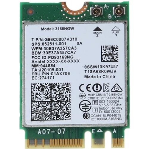 Wireless Wlan Card for In-tel 3168 AC 3168NGW M.2 802.11ac Wifi Bluetooth 4.2 Card Dual Band Wi-Fi Adapter