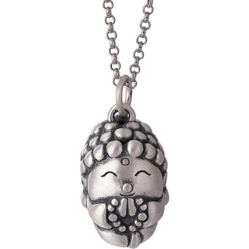 Real S990 Pure Silver Sterling Silver Retro Distressed Matte Personality Baby Buddha Doll Buddha Lady Pendant New