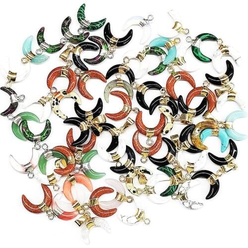 Natural Stone Obsidian Moon Shape Pendant 16x17mm Opal Horn Shape Pendant For Jewelry DIY Necklace Bracelet Earring Accessories