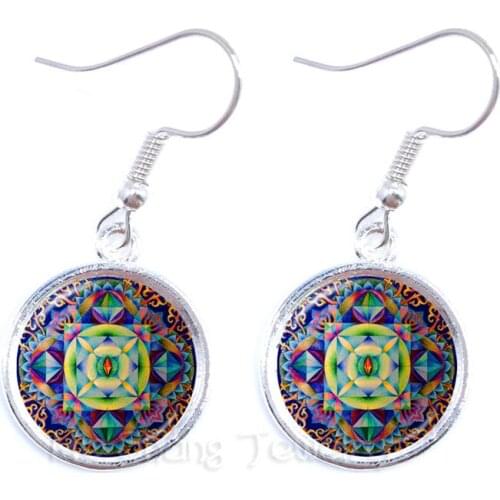 Hot Mandala Earrings Sacred Geometry Drop Jewelry Handmade Art Glass Drop Earrings For Women Jewelry Gift For Friends