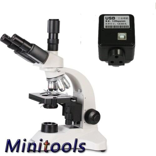 40-1600X Professional Trinocular Biological Microscope camera Medical microscope with 5.0MP USB output industrial camera