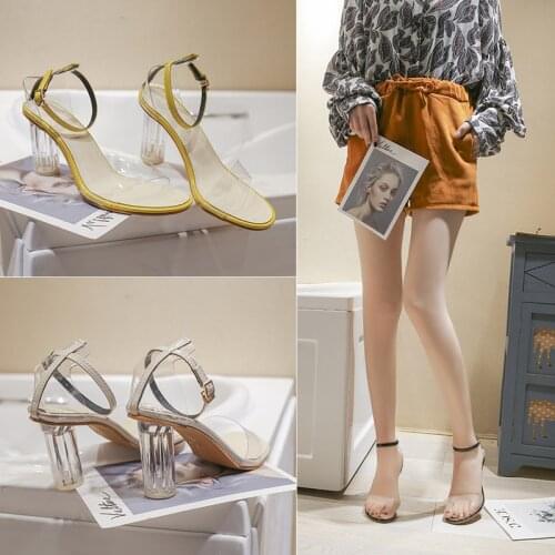 Transparent sandals womens tide 2020 summer new Korean version of open toe buckle with thick heel fairy crystal heel high heels