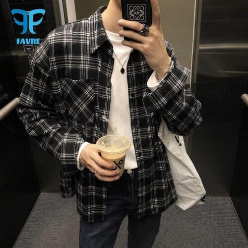 FAVRE Men Casual Shirts Black Plaid Fashion Long Sleeve Shirt Slim Fit Male Social Business Dress Shirts Soft Comfortable