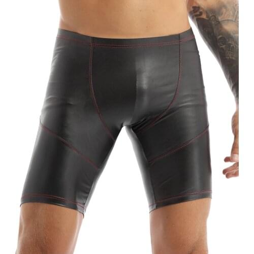 Sexy Mens Lingerie Nightwear Costumes Faux Leather Shorts Workout Gymnastics Jockstraps Pouch Shorts for Male Wetlook Clubwear