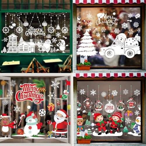 Removable Merry Christmas Wall Sticker Window Glass Christmas Decor for Home Living Room Wall Decor 2022 Happy New Year Stickers