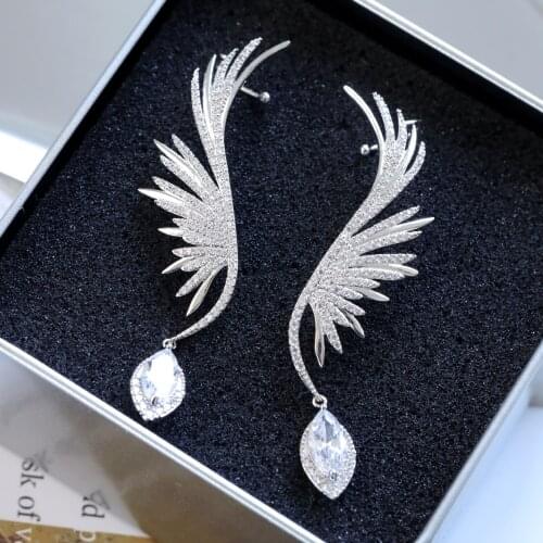 2020 New Angel wings Rhinestone Hanging Dangle exquisite Exaggerated Fashion Stud Earrings elegant Prevent Allergy Earrings