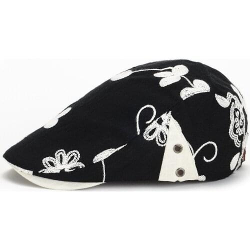 Womens Hat Painters Hat Spring Summer Flower Embroidery Forward Hat Mens Hat Leisure Shopping Fashion Beret Cap