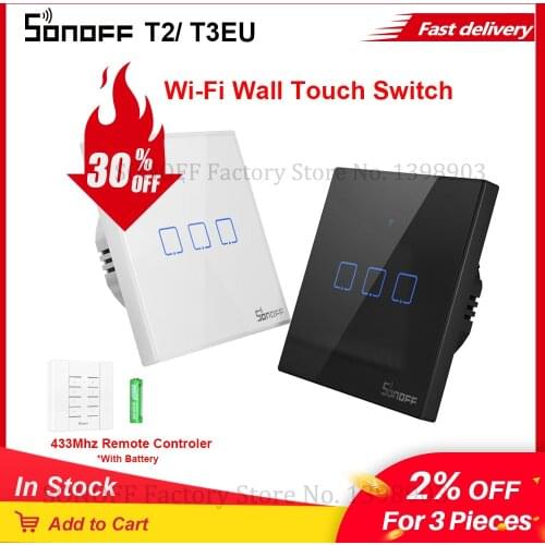 Itead SONOFF TX T2/T3 EU 433Mhz RF/ WiFi Smart Wall Touch Light Switch Glass Panel e-WeLink APP Remote Control Works with Alexa