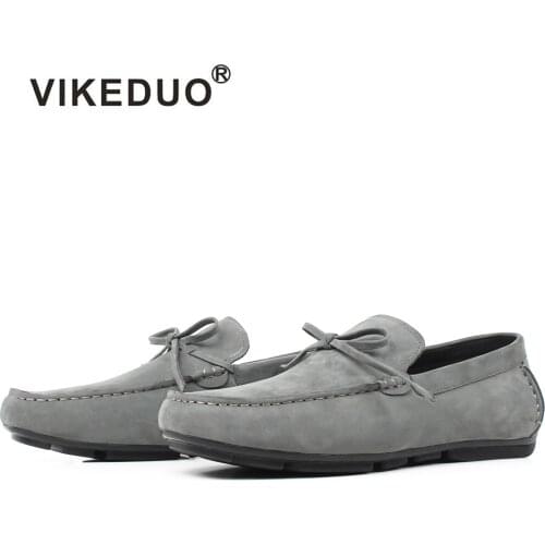 VIKEDUO Summer New Mens Loafers Shoes Solid Gray Male Suede Shoe Brand Handmade Casual Zapatos Hombre Office Wedding Sapatos