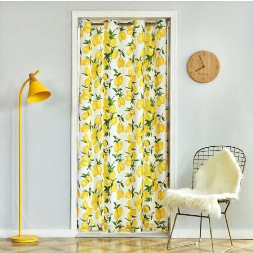 W100xH200cm Grommet Top Curtains Window Treatments Doorway Decoration Room Darkening Lemon Print Blackout Curtains for Doors