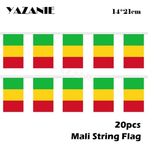 YAZANIE 14*21cm 20PCS 5Meter Mali Republic String Flag Indoor Outdoor Banner Hanging Flags Parade/Festival/Home Decoration