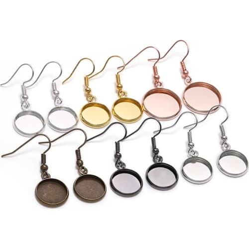 10pcs 10-25mm Tray Bezel Cabochon Earring Hook Blank Setting Round Pendant Ear Base Findings For DIY Glass Cameo Jewelry Making