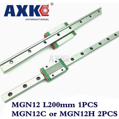 AXK MGN12 Cnc Router Parts Linear Rail 12mm Width 200mm Mgn12 Linear Guide Rail + 2pc Mgn Mgn12c or MGN12H Blocks Carriage Cnc