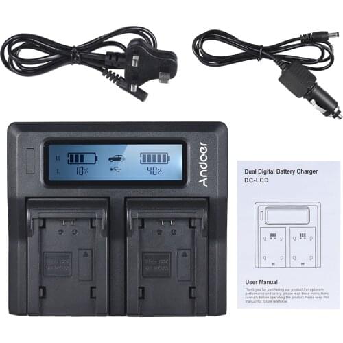Andoer NP-F970 Dual Channel Digital Camera Battery Charger w/ LCD Display for Sony NP-F550/F750/F950/ NP-FM50/FM500H/QM71