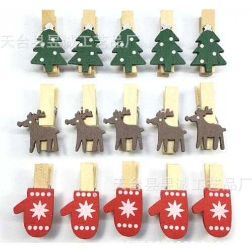 10pces Food Bag Sealing Clamp Christmas Decorations Cartoon Wooden Clip Environmental Color Wood Clip Xmas Accessories