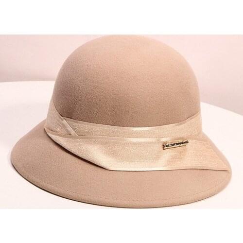 H789 Women Wool Fedora Hat Female Autumn Winter Cloche Cap Lady French Elegant Simple Retro Party Shopping Church Woolen Hats