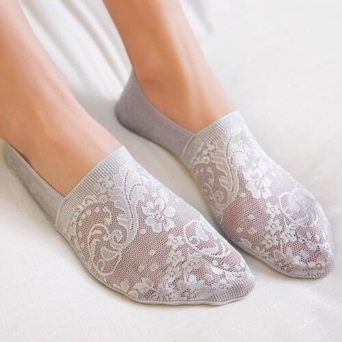 Womens Cotton Lace Socks Summer Spring Breathable Antiskid Invisible Liner Elastic Comfy Female Ankle Boat Low Cut Short Socks