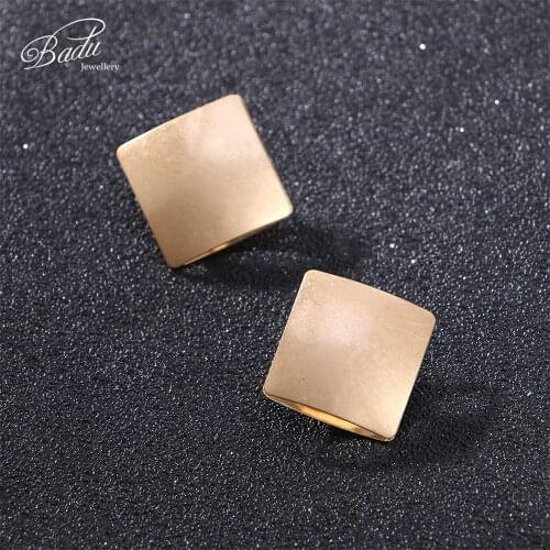 Badu Gold Metal Earring Large Square Hollow Stud Earrings Women Punk Fashion Exaggerated Jewelry for Halloween Party