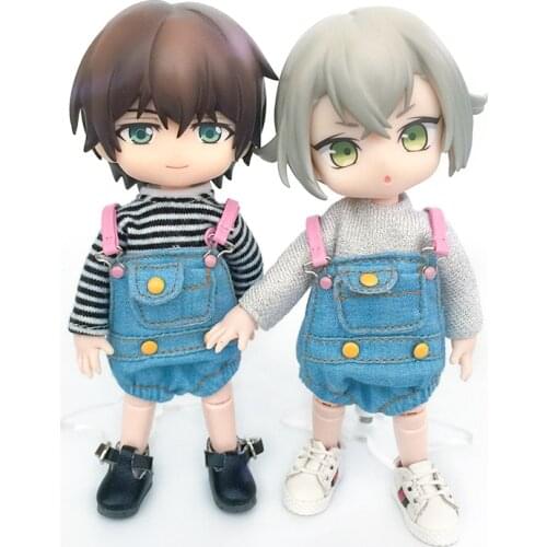 1/12 BJD OB11 Doll Baby Denim Jumpsuit Clothes Outfits for Obitsu 11 Doll T-shirt Toy Accessories