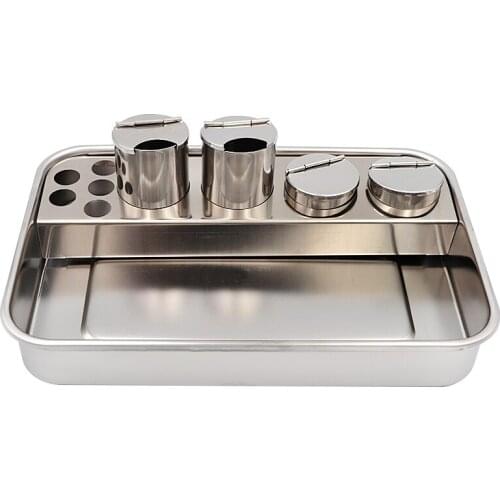 1 Set Dental Stainless Steel Storage Box Dental Instruments Dental Tray With 4 Bottles for Dental Lab