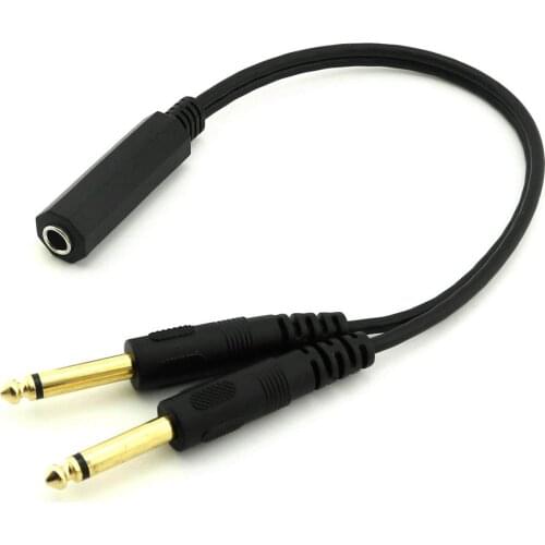1pc 6.35mm 1/4 inch Stereo TRS Female to 2 Dual 6.35mm Mono TS Male Y Splitter Cable