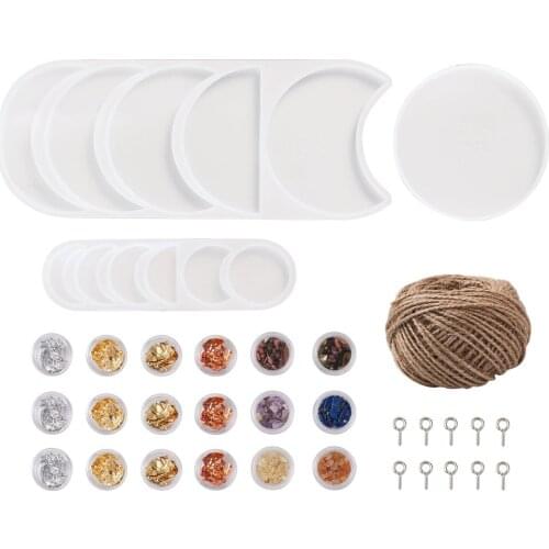 2 Pack Moon Phrase Silicone Mold Crescent Moon Resin Casting Molds with Foil Flake Pin Peg Bail Gemstone Clip Bead for DIY Craft