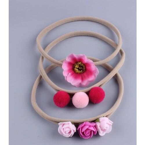 On sale 3pcs baby girl boy spandex nylon headband children skinny stretchy Non-Marking boho flower elastic hair Band