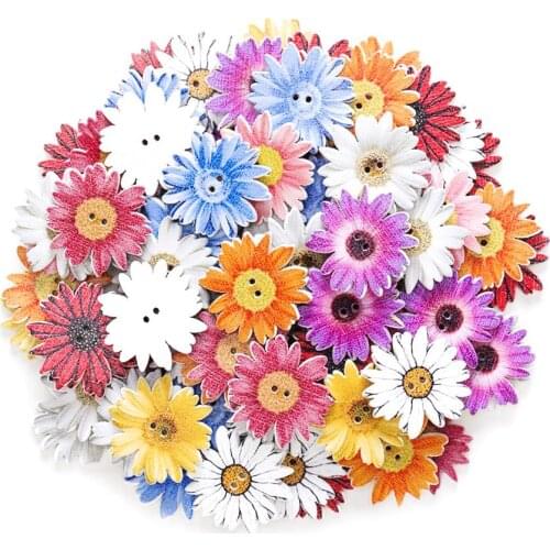 50/100Pcs Marguerite Shape 2 Holes Wooden Buttons DIY Crafts Clothes Buttons Scrapbook Sewing Accessory Random Color