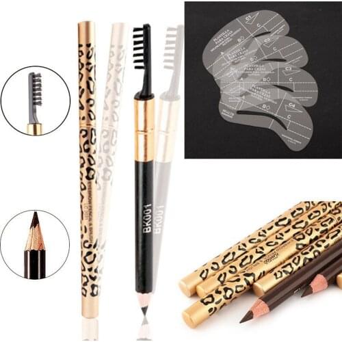 6pcs Eye Brow Pencil Brush + 4 Eyebrow Shaping Stencil Grooming Kit Makeup Tools eyebrow enhancer Longlasting makeup pencil kit