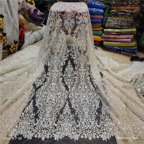 African Lace Fabric 2021 Embroidered Nigerian Laces Fabric Bridal High Quality French Tulle Lace Fabric with Stones JYN315 (1)