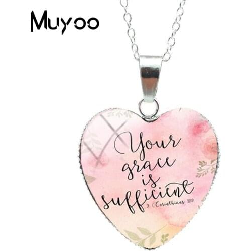 Bible Verse and Flower Wreath Quotes Fashion Chains Heart Pendant Love Faith Hope Believe Life Words Heart Necklace GiftsHZ3