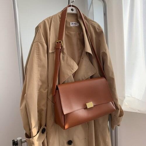 Big Solid Color Leather Crossbody Shoulder Bags for Women 2021 New Fashion Simple Womens Bag Branded Trend Handbag and Purses